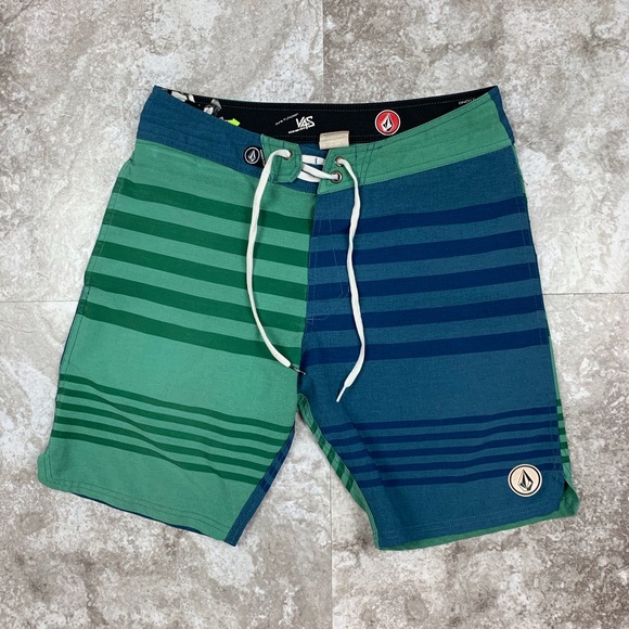 Volcom Other - Men’s Volcom Green Blue Striped Board Shorts